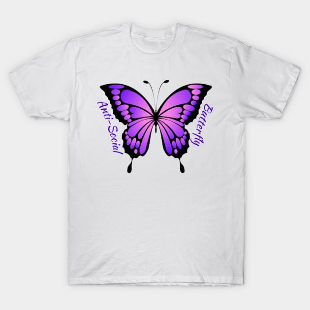 Pink Purple Anti Social Butterfly T-Shirt by Orchyd